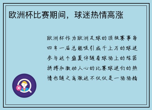 欧洲杯比赛期间，球迷热情高涨